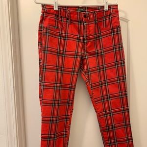 Women’s size 8 red plaid skinny jeans